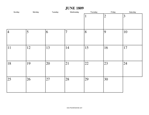 June 1809 Calendar