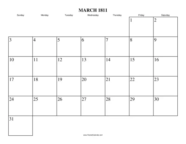 March 1811 Calendar