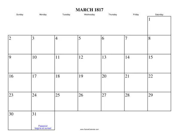 March 1817 Calendar