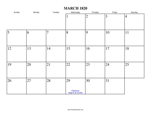 March 1820 Calendar