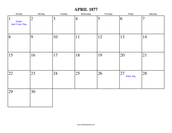 April 1877 Calendar