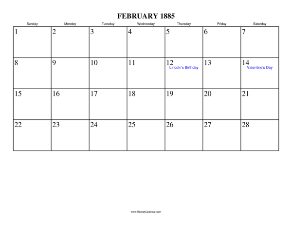 February 1885 Calendar
