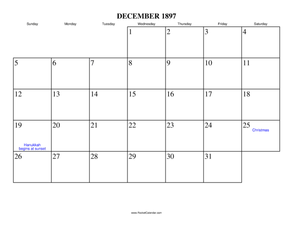 December 1897 Calendar