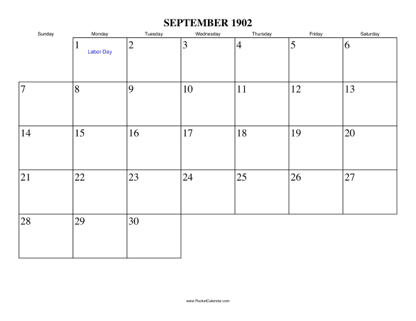 September 1902 Calendar