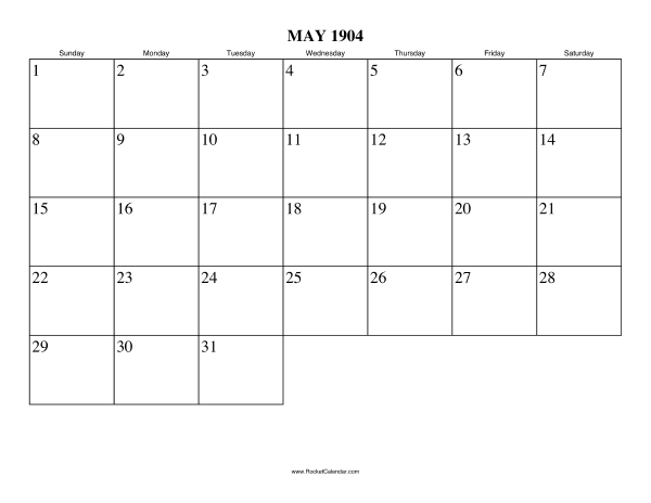 May 1904 Calendar