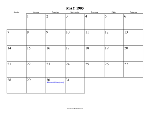 May 1905 Calendar