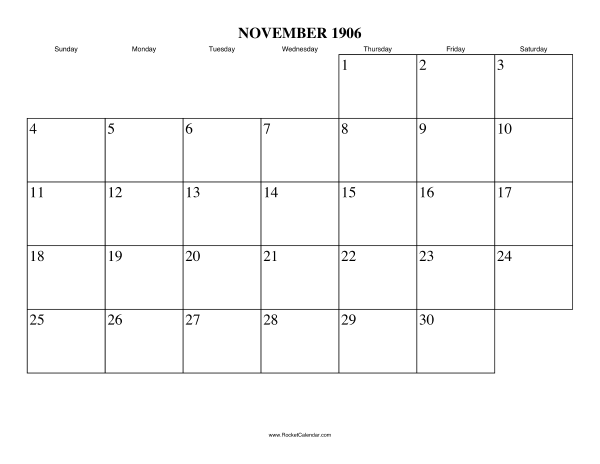 November 1906 Calendar