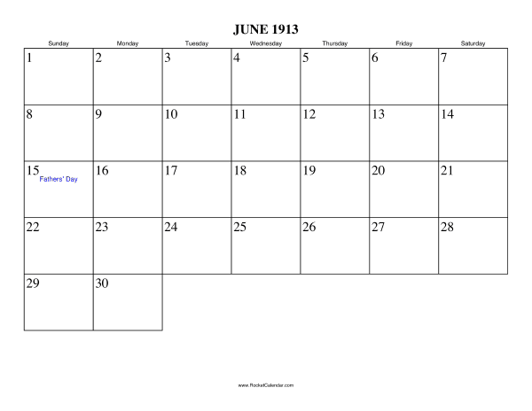 June 1913 Calendar