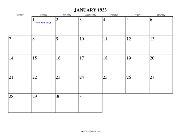 January 1923 Calendar