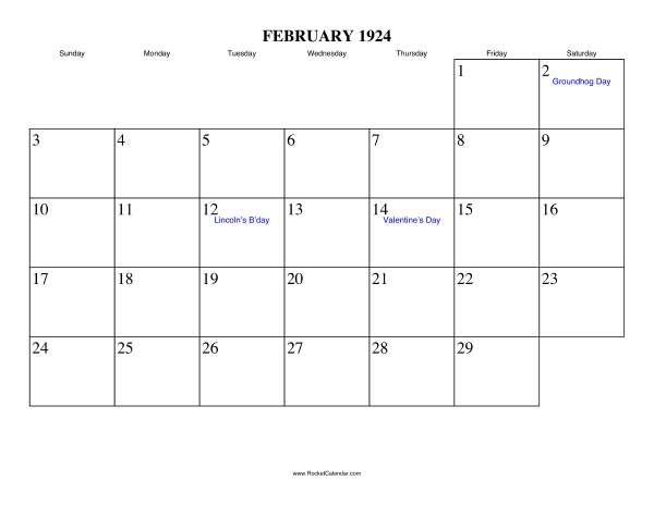 February 1924 Calendar February 1924 Calendar
