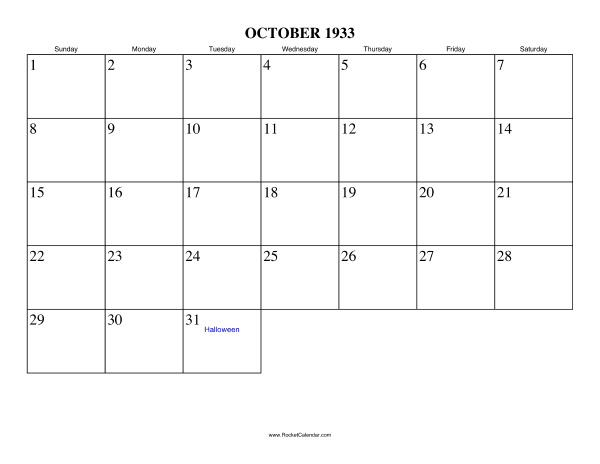 October 1933 Calendar