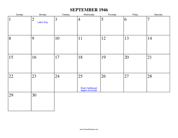September 1946 Calendar