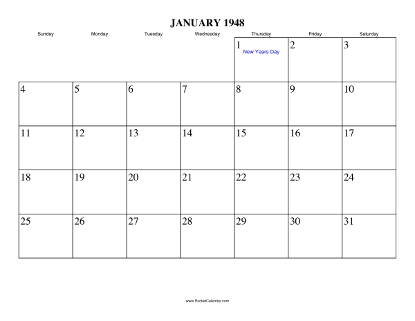 January 1948 Calendar