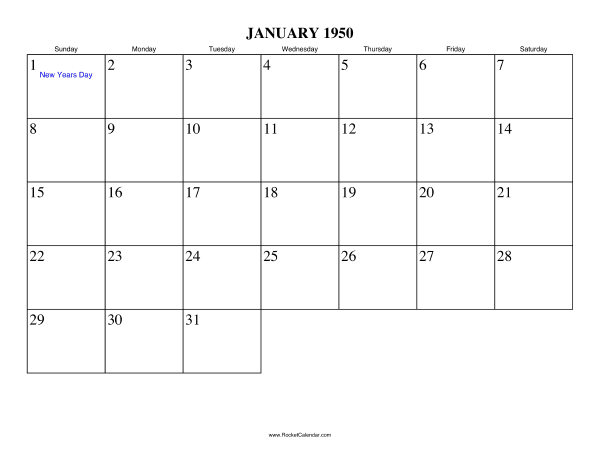 January 1950 Calendar