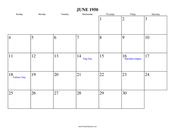June 1950 Calendar June 1950 Calendar