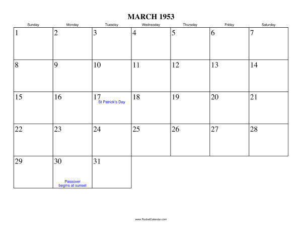 March 1953 Calendar