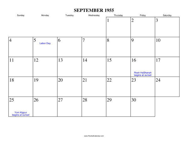 September 1955 Calendar