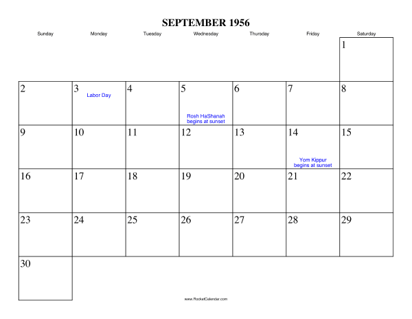 September 1956 Calendar