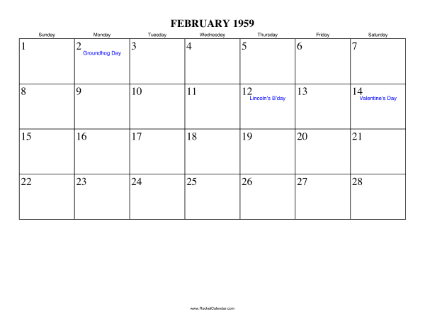 February 1959 Calendar