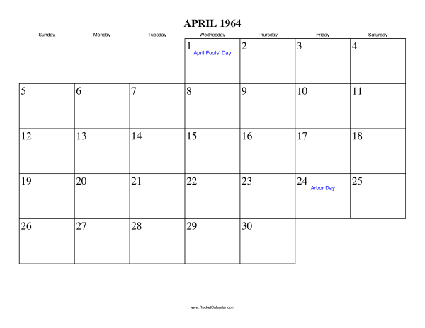 April 1964 Calendar