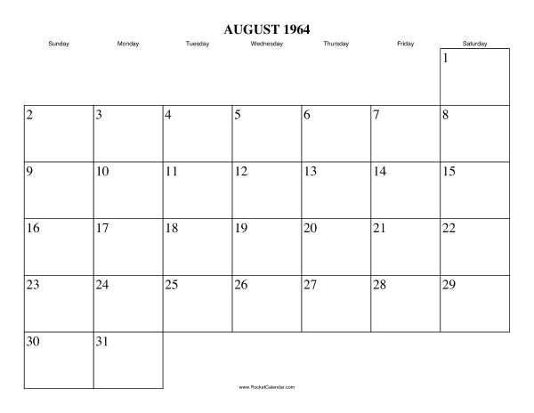 August 1964 Calendar August 1964 Calendar