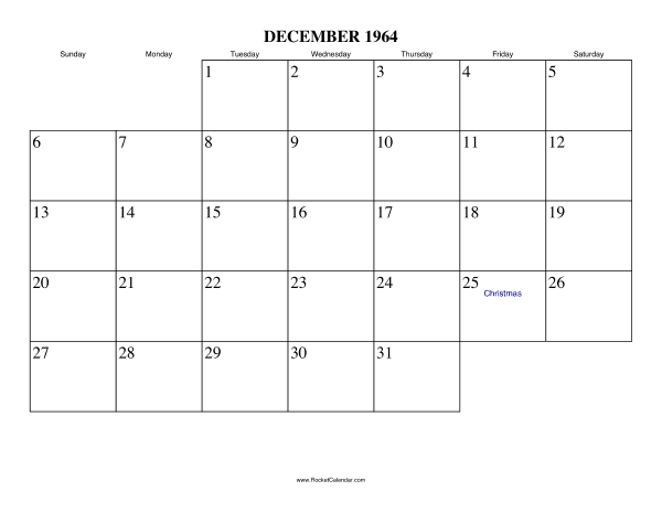 December 1964 Calendar December 1964 Calendar