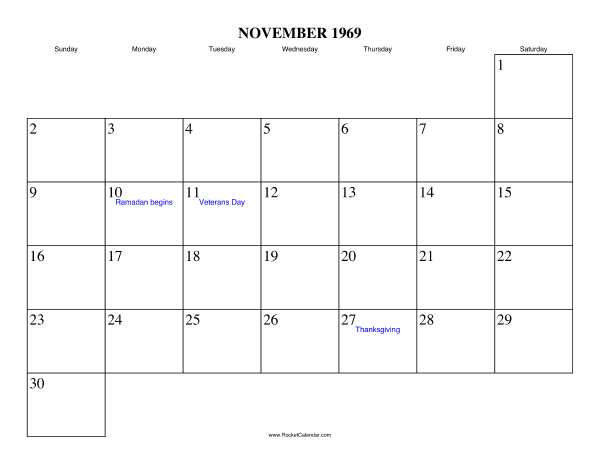 November 1969 Calendar