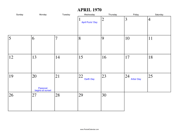 April 1970 Calendar