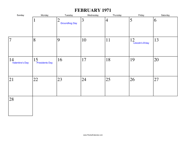February 1971 Calendar February 1971 Calendar