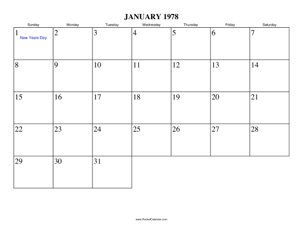 January 1978 Calendar