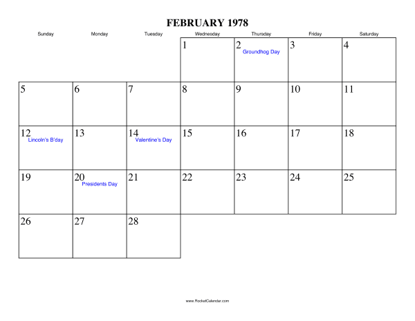 February 1978 Calendar