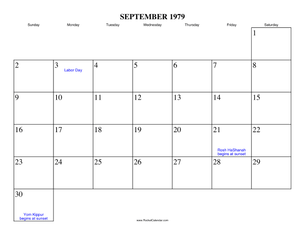 September 1979 Calendar September 1979 Calendar