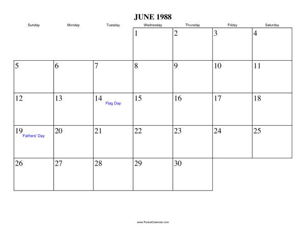 June 1988 Calendar