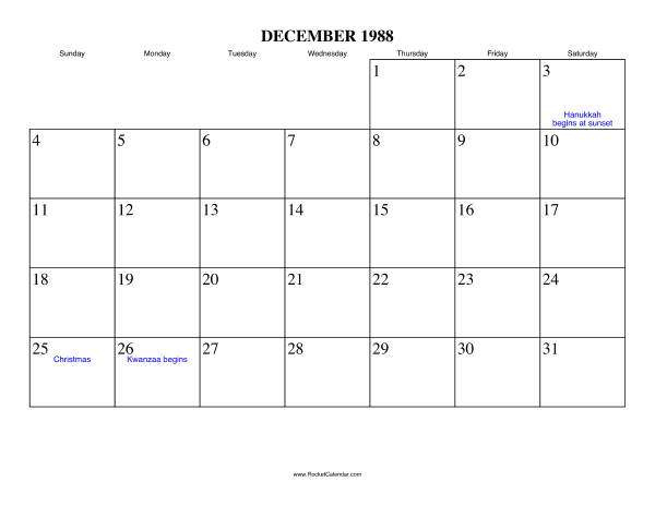 December 1988 Calendar December 1988 Calendar