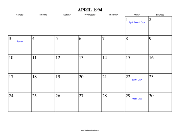 April 1994 Calendar April 1994 Calendar