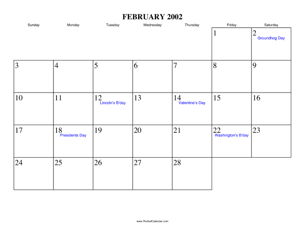 February 2002 Calendar