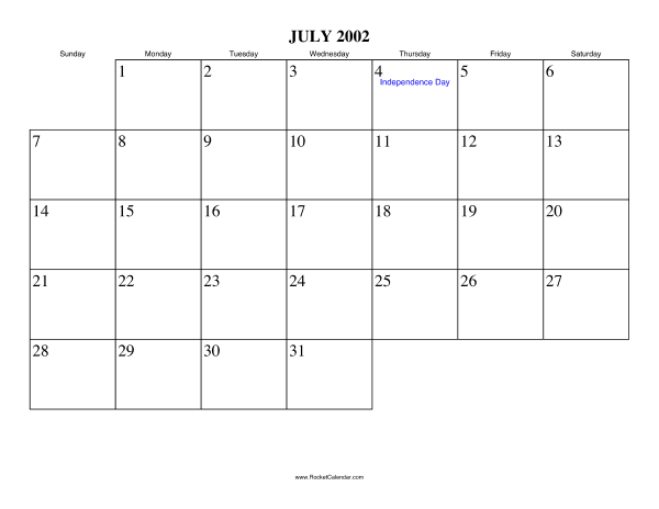 July 2002 Calendar