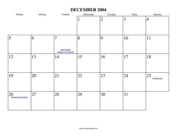 December 2004 Calendar
