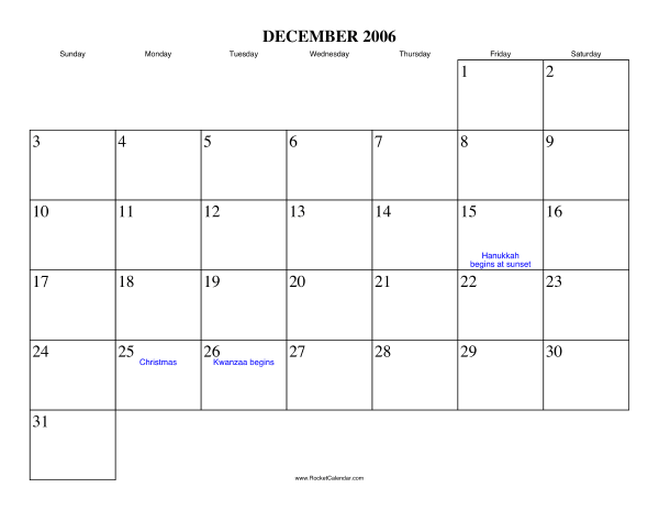 December 2006 Calendar