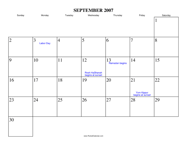 September 2007 Calendar