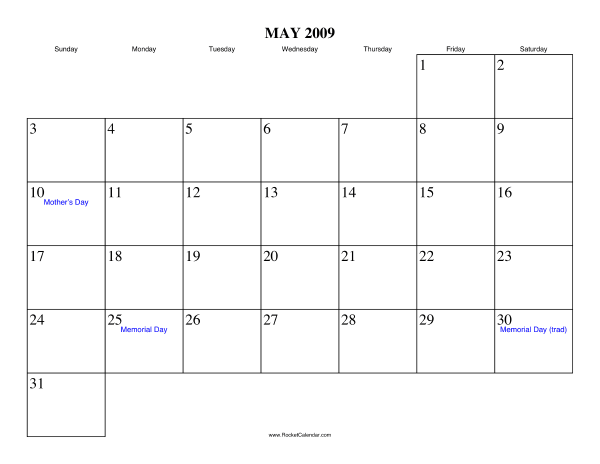 May 2009 Calendar