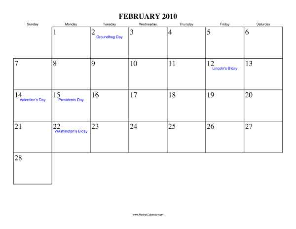 February 2010 Calendar February 2010 Calendar
