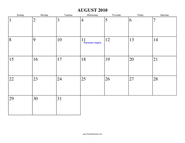 August 2010 Calendar