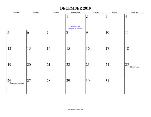 December 2010 Calendar