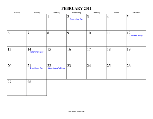 February 2011 Calendar February 2011 Calendar