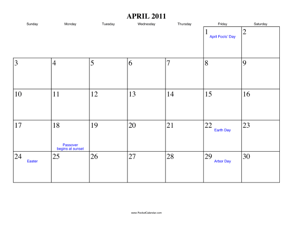 April 2011 Calendar
