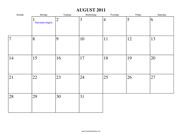 August 2011 Calendar