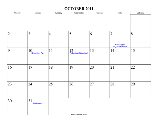 October 2011 Calendar