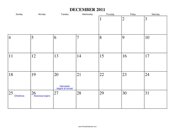 December 2011 Calendar