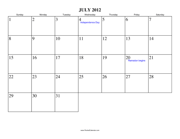 July 2012 Calendar